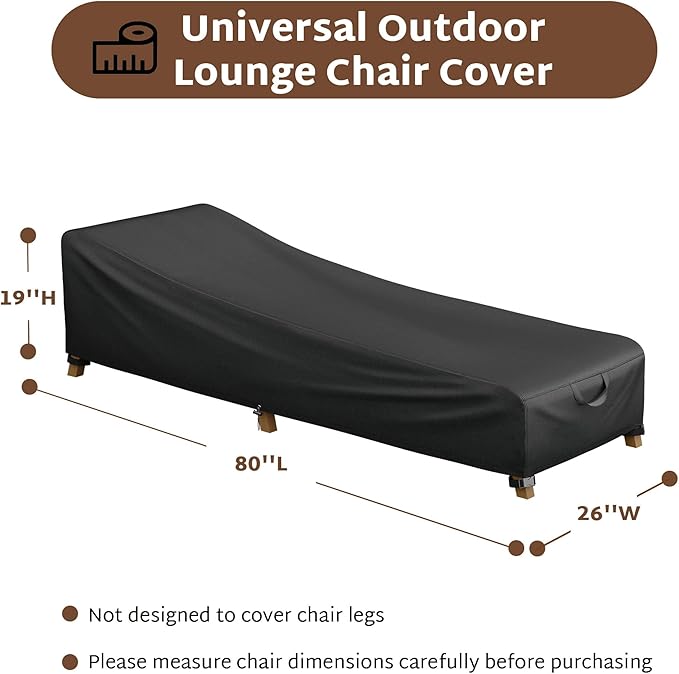 iBirdie Outdoor Lounge Chaise Chair Cover 80L x 26W x 19H inch Waterproof Patio Furniture Covers Lawn Pool Chair Cover 2 Pack Black