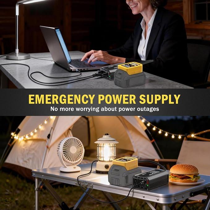 300W Power Inverter Compatible with Dewalt 20V Battery, DC 20V to AC 110V Battery Converter with PD 65W Type-C Fast Charging & 20W USB-C, 2 AC Outlet & 2 USB-A Port Portable Power Station for Camping