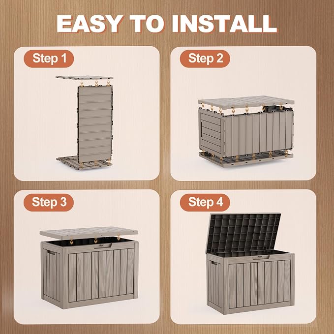 EFU Outdoor Storage Box 60 Gallon Deck Box (Indoor & Outdoor) Lockable UV Resistance Waterproof Resin Storage Bin Storage Box for Outdoor,Patio Storage(Taupe)