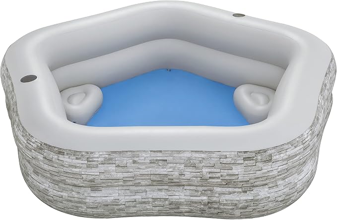 H20GO! TruPrint Stone Inflatable Family Swimming Pool, 7' x 6'9" x 21", with 2 Cup Holders and 2 Cushioned Seats for Kids 6 and Up, Gray