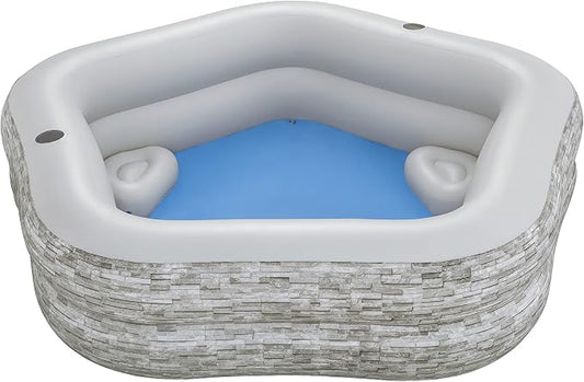 H20GO! TruPrint Stone Inflatable Family Swimming Pool, 7' x 6'9" x 21", with 2 Cup Holders and 2 Cushioned Seats for Kids 6 and Up, Gray