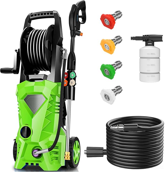 Electric Pressure Washer 5000 PSI Portable Power Washer with 33FT Pipe, 4 Nozzle Set for Home/Cars/Fences/Windows, Green