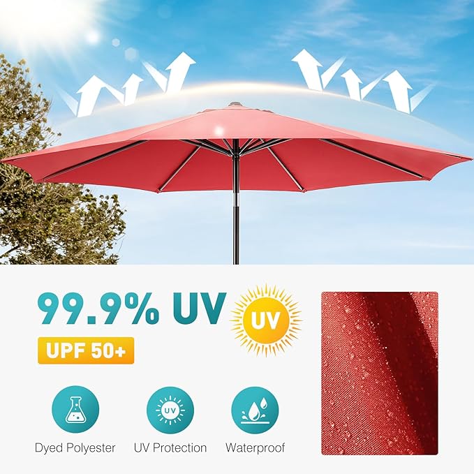 OLIXIS 9FT Patio Table Umbrella with Tilt and Crank Button & 8 Sturdy Ribs Waterproof, 9 Feet Outdoor Patio Umbrella Sun Shade for Pool, Terrace, Beach and Restaurant