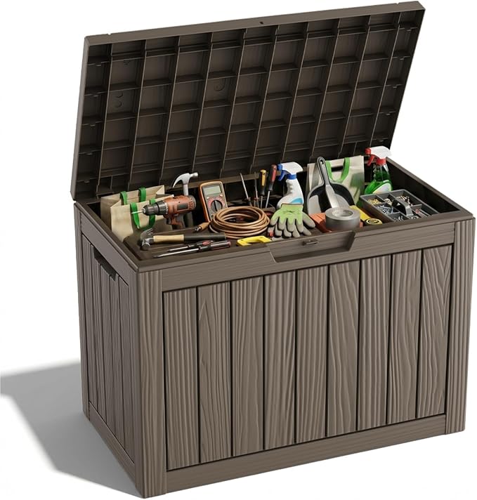 ROJIK 54 Gallon Outdoor Deck Box, Resin Waterproof Storage Box, weatherproof Deck Boxes Outdoor, Sturdy Deck Box for Furniture Cushions & Gardening Tools (Grey)