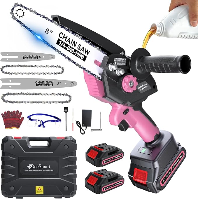 Mini Chainsaw with 1000W Brushless Motor, 8 inch & 6 inch 2 Rechargeable Batteries Handheld Small Chain Saw for Wood Cutting, Gardening Gifts for Father Dad Men
