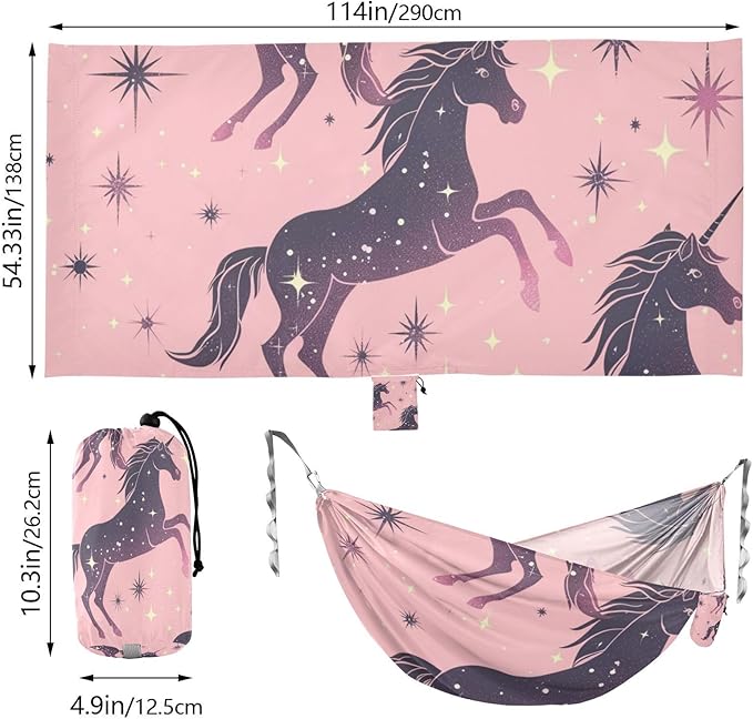 Purple Fantasy Star Unicorns 330lb Capacity Camping Hammock with Hanging Rope Hanging Hammock for Outside Patio Backyard Poolside hamaca de Algodon para Jardin