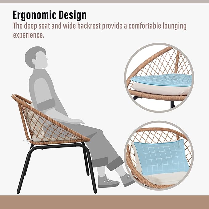 LAUSAINT HOME 3-Piece Outdoor Patio Set, All-Weather Wicker Rattan, Conversation Bistro Set with 2 Deep Seating Chairs & Coffee Table for Garden, Deck, Balcony, Porch, Backyard (Diamond Weave Design)
