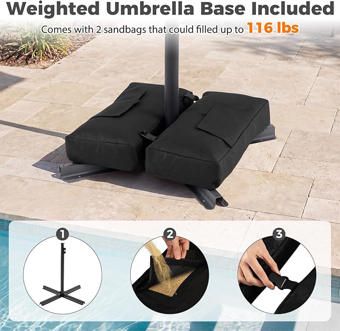 Tangkula 10ft Patio Umbrella with Base Included, Offset Cantilever Outdoor Umbrella with 360 Degree Rotation, Crank Handle, Sun-Protective Canopy for Pool Deck Garden Backyard (Gray)