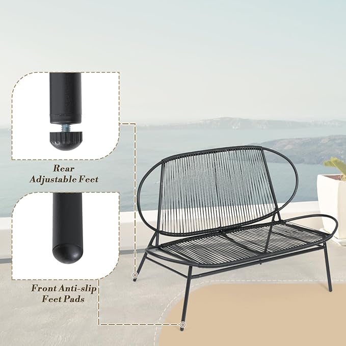 Athena Collection Outdoor Patio Furniture Set 4 Pieces, Metal Outdoor Table and Acapulco Chairs, Small Patio Furniture Bistro Conversation Set for Balcony, Front Porch, Backyard, Gardern, Black