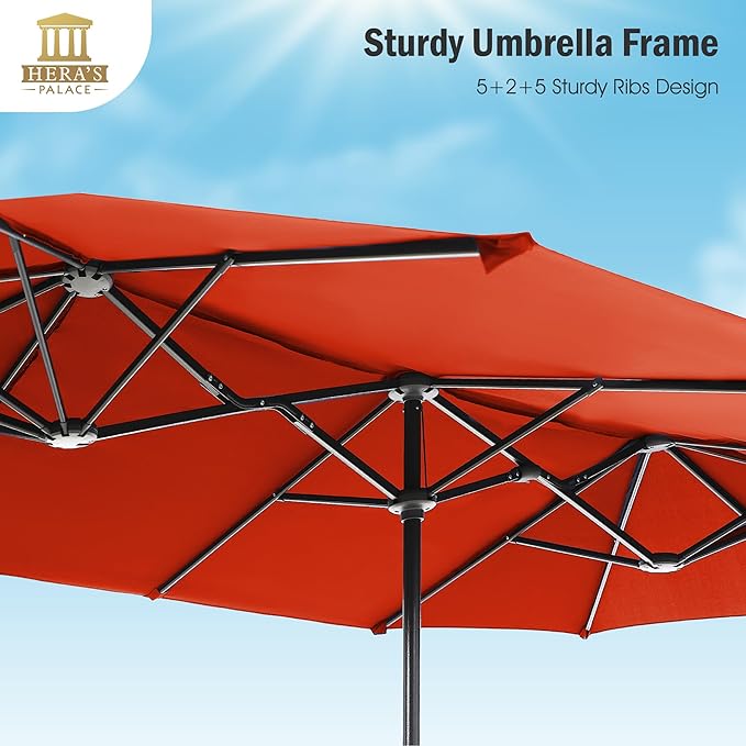 HERA'S PALACE 13 ft Rectangle Patio Umbrellas, Large Outdoor Umbrella with Crank, Powerful UV Protective, Table Umbrella Outdoor Patio for Backyard, Pool, Garden, Deck