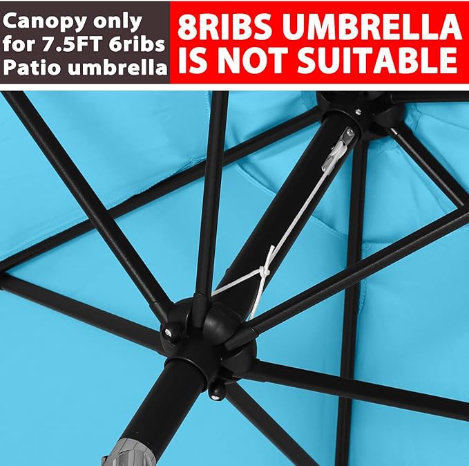 ABCCANOPY 7.5ft Outdoor Umbrella Replacement Top Suit 6 Ribs (Blue)
