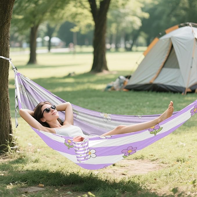 Purple and White Striped Flowers 330lb Capacity Hammocks with Hanging Ropree Hammock for Outside Beach Patio Garden hamacas para Deck