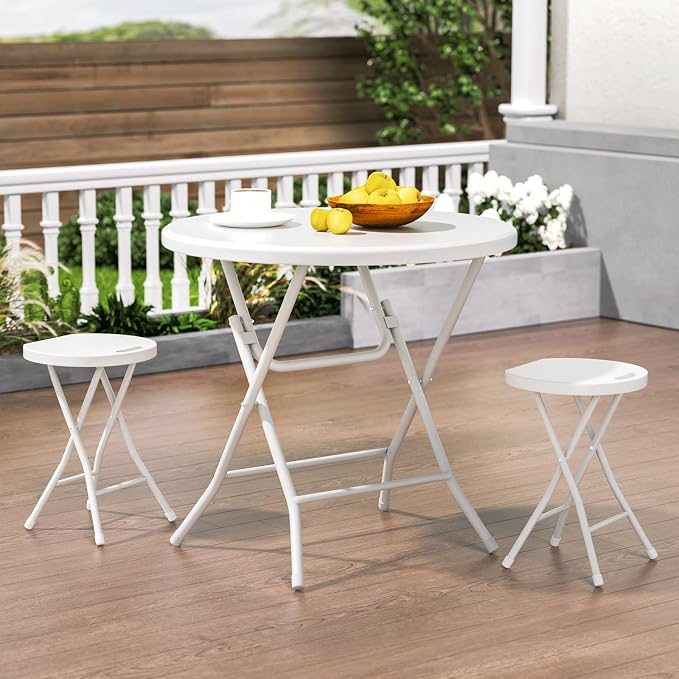 Magshion 31" Round Folding Table White Foldable Plastic Card Outdoor Utility Tables for Picnic Party Dining