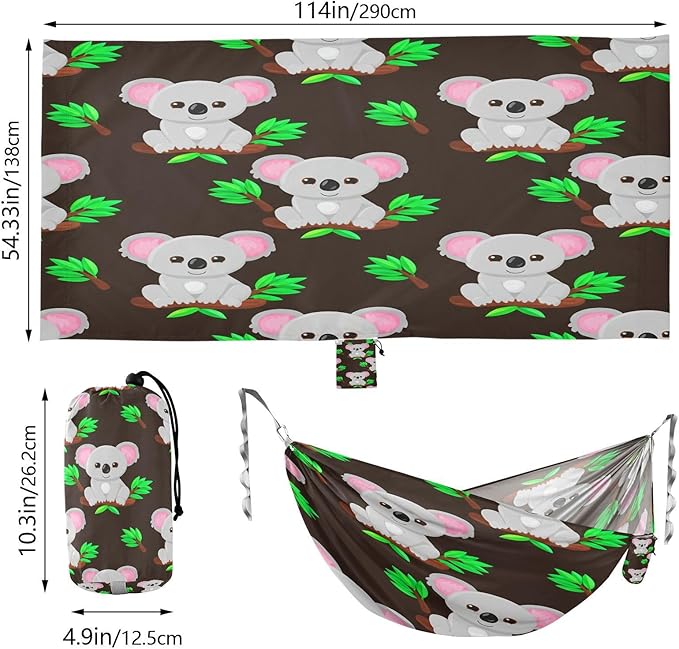 Hammocks for Outside Cartoon Koalas Camping Hammock Portable Hammocks with Tree Straps and Carry Bag Camping Accessories for Hiking Beach Outdoor