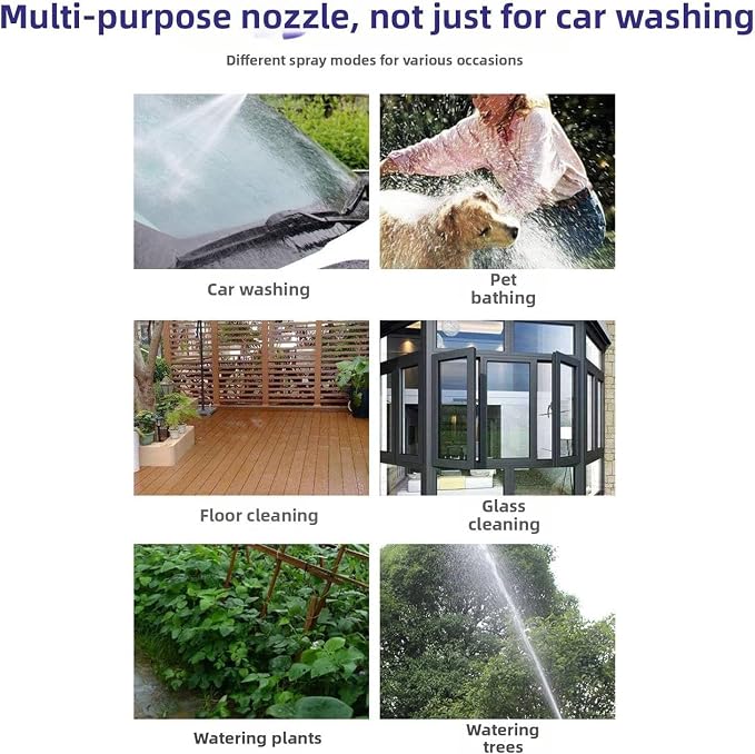 Aquoxis Pressure Washer – 15X More Powerful Than Hoses, High Pressure Hose Nozzle, with 360° Rotating for Three Spray Modes, Universal Compatibility (with Foam Pot + 3 Metal Connector)