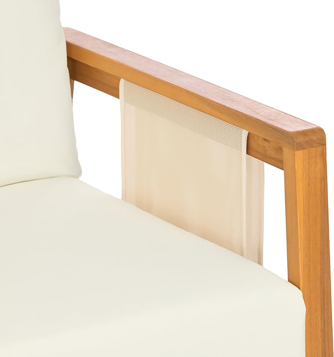 Christopher Knight Home Crew Acacia Wood Outdoor Loveseat and Coffee Table Set, 2 Piece Patio Furniture Set with Removable Cushion, Solid Wood Outdoor Conversation Set, Teak+Beige