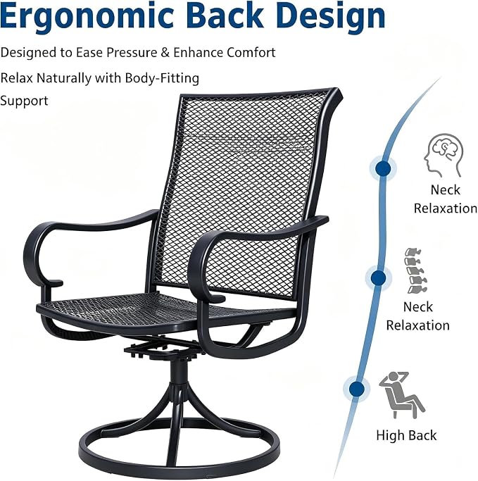Outdoor Swivel Rocker Patio Dining Chair Set of 4, Mesh High Back with Metal Frame, All Weather, for Backyard, Lawn, Deck and Porch