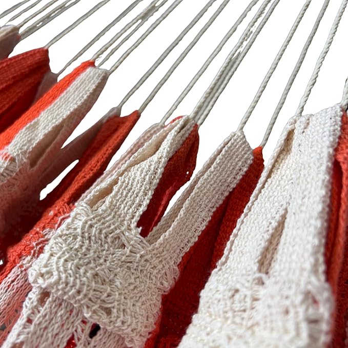 Handwoven Mayan Hammock La Casa de la Hamaca - 100% Cotton Indoor & Outdoor Use Premium Artisan Craft from Mexico (Orange, Large)
