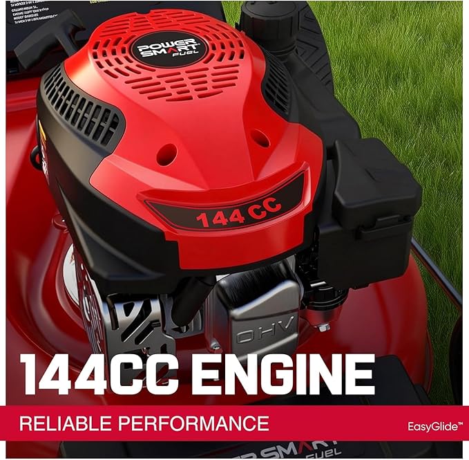 PowerSmart EasyGlide 21-inch 144cc Push Gas Lawn Mower, 3-in-1 Mulch/Bag/Side Discharge, Steel Deck, 6 Height Adjustment