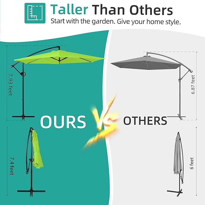 Shintenchi Offset Patio Umbrella with Easy Tilt Adjustment,Crank and Cross Base, Outdoor Cantilever Hanging Umbrella, Sunshade Free Standing Canopy, Olive