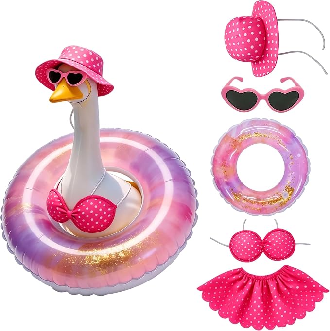 Porch Goose Summer Outfit,Hsummer Porch Goose Outfit,Porch Goose Bikini,Summer Garden Lawn Patio Yard Outdoor Decor (Pink)