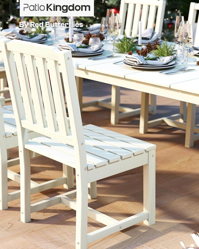 7-Piece Outdoor Dining Set with 15FT Umbrella for 6,White | 75.2'' HDPE table, chairs included, weather-resistant furniture with hole, ideal for lawn, poolside, yard, garden, deck