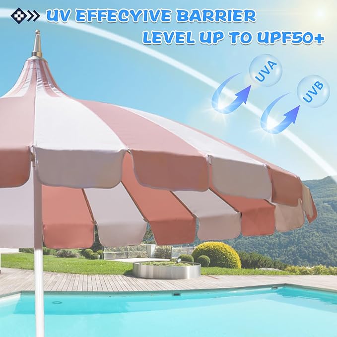 8Ft Patio Pagoda Umbrella, UV Protect Pool Umbrellas with Heavy Duty Pole, Outdoor Market Umbrella for Holiday Garden Backyard