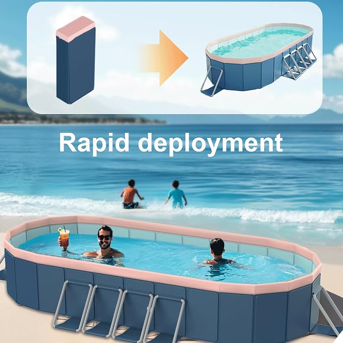 Montary Foldable Large Non-Inflatable Oval Swimming Pool for Family - Hard Plastic Shell, Oversized Thickened Design, Portable Collapsible Backyard Pool-78.7"x43.3"x20.5"