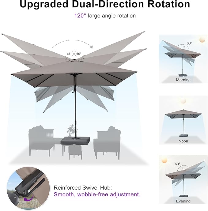 PURPLE LEAF 10' X 10' Swivel Outdoor Patio Aluminum Umbrella with Base Left-right Tilting Cantilever Offset Umbrella with UV Resistant Heavy Duty Fabric for Deck Pool Patio Backyard, Ash Mocha