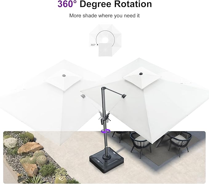 PURPLE LEAF Cantilever Umbrella with Base Included 9' X 12' Outdoor Patio Rectangular Umbrella with Double Top Large Heavy Duty 360° Rotation Offset for Deck Garden Pool Canvas Natural
