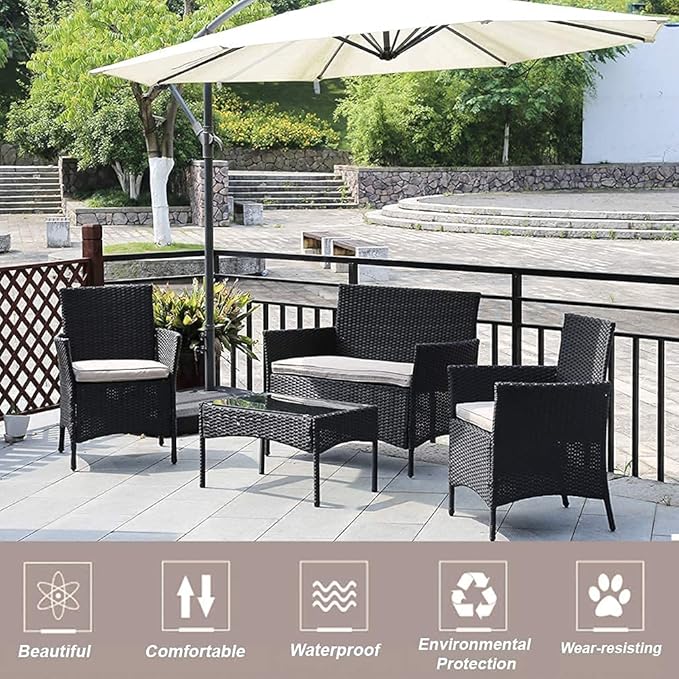 FDW Outdoor Patio Furniture Sets 4 Pieces Patio Set Rattan Chair Wicker Sofa Conversation Set Patio Chair for Backyard Lawn Porch Poolside Balcony Garden Furniture Sets with Coffee Table