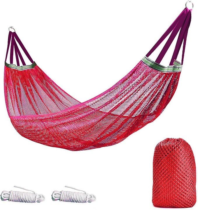 Outdoor Travel Camping Sport Hammock, Super Soft and Breathable Nylon Mesh Hammock, Breathable 330 Lbs with Storage Bag (Red)