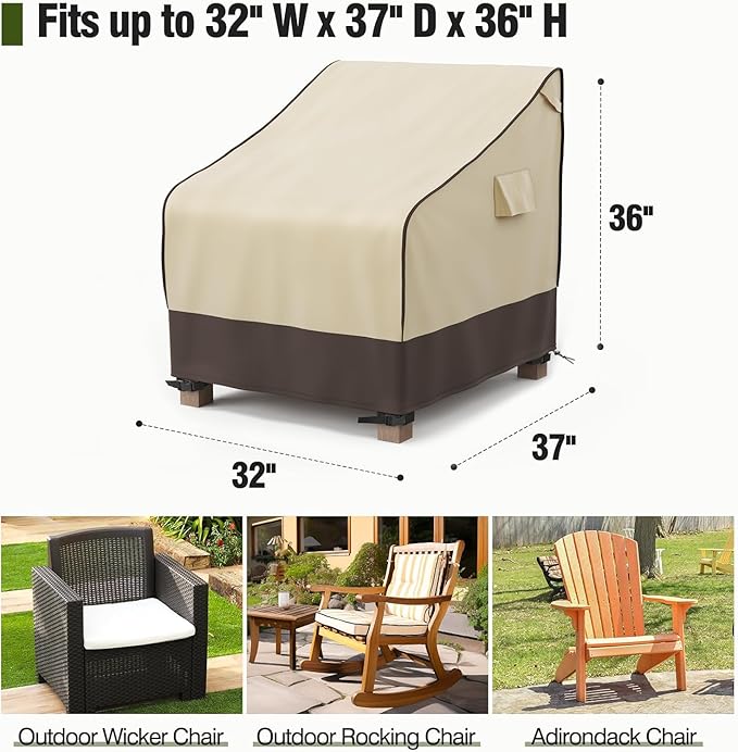 MR. COVER Patio Chair Covers Waterproof, Outdoor Furniture Covers for Rocking & Adirondack Chairs, Fits up to 32"W x 37"D x 36"H, Moisture-proof & UV-protection, Brown & Khaki, 2 Pack