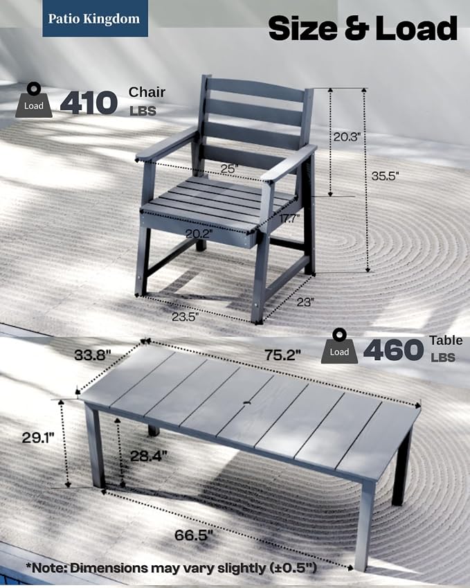 5-Piece Outdoor Dining Set with 75.2" Table for 4,Gray | HDPE material, umbrella hole design, weather-resistant furniture, perfect for garden, lawn, poolside, yard, balcony, deck