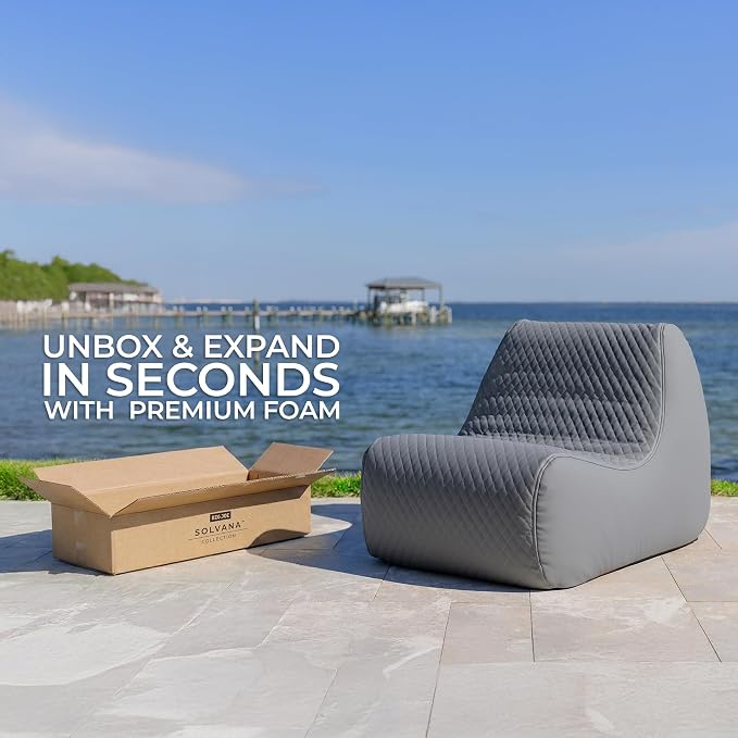 Big Joe Solvana Outdoor Lounge Chair and Ottoman, 2 Piece Patio Furniture Set, Weather-Resistant Cool Touch Silicone Stitched Leather, Moonlit Gray