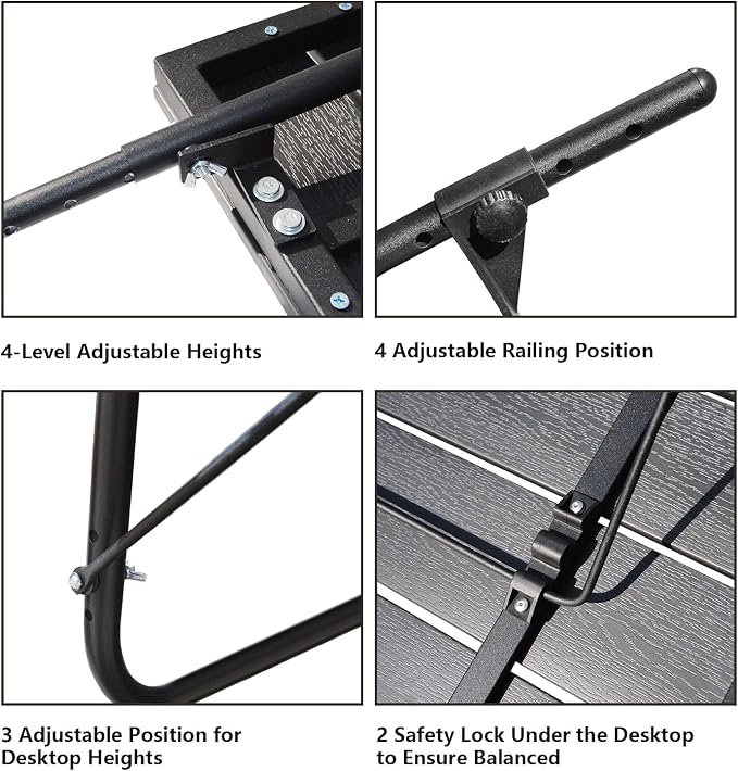 Balcony Railing Table Outdoor Hanging Folding Balcony Bar Table for Railings Patio Hanging Table on Railing Aluminium Metal Side Table Folding Adjustable 23.6"(L) x 15.7"(W) Black Set of 2