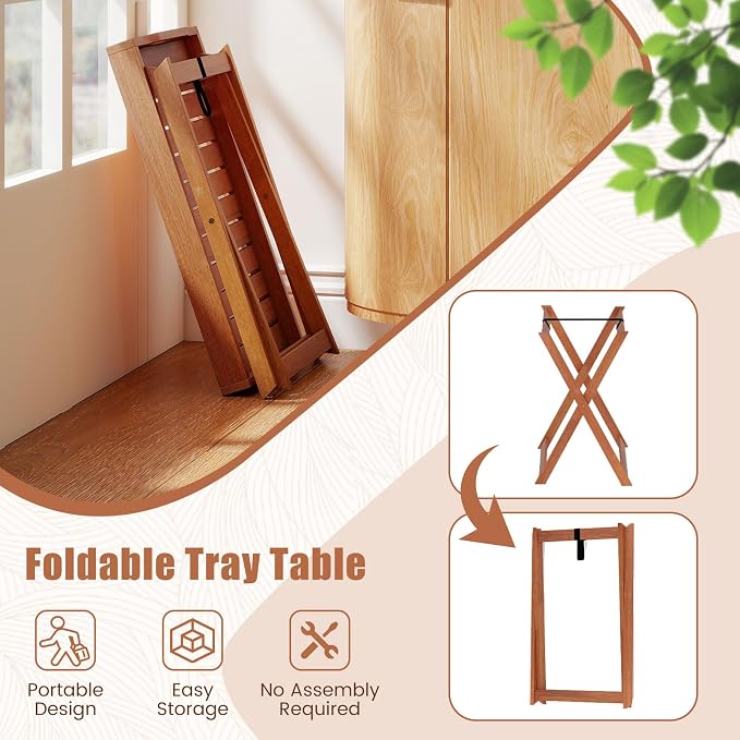 HAPPYGRILL Outdoor Wood Tray Table Folding Patio Side Table with Removable Top, Portable Bistro Table for Garden Backyard Balcony Poolside (2)