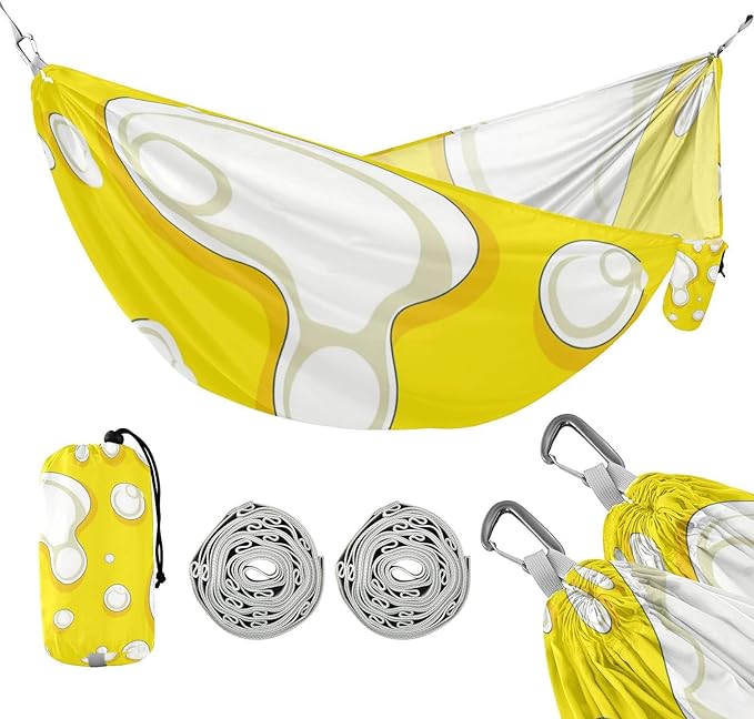 White Circular Spots on A Yellow Background 330lb Capacity Hammocks with Portabl Carry Bag Tree Hammock for Outside Patio Backyard Poolside amacas para patios con Base de adultos