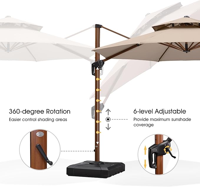 PURPLE LEAF Cantilever Umbrella with Base Outdoor Round Umbrellas Large Cantilever Umbrella Windproof Offset Heavy Duty Sun Umbrellas for Garden Deck Pool Patio, 11ft Beige