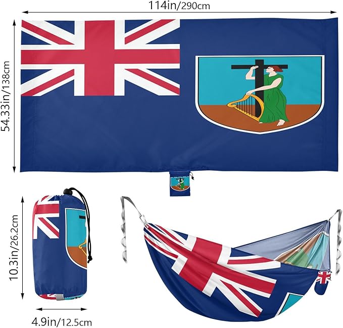 Flag of Montserrat Hammocks with Portabl Carry Bag Backyard Hammock for Indoor Outdoor Patio