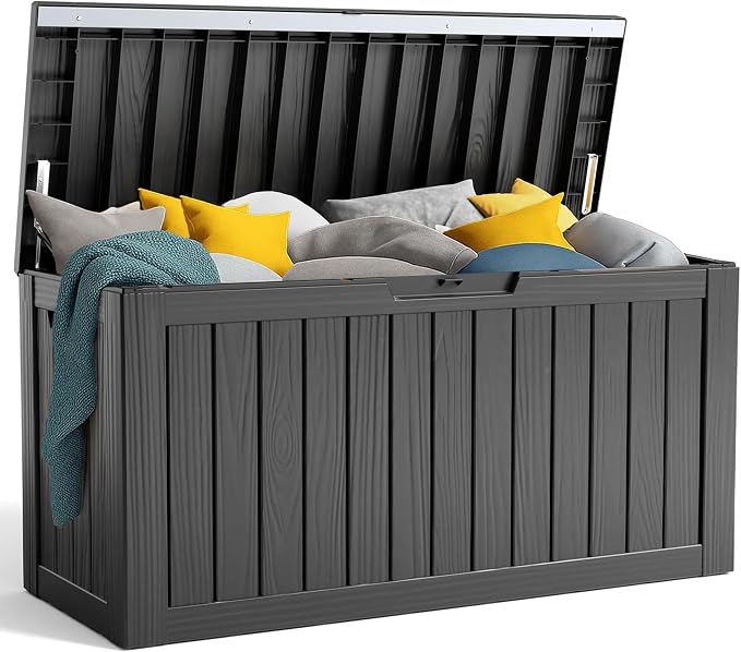 PatioZen 80 Gallon Resin Deck Box, Lockable Outdoor Storage Box for Patio Cushions Storage Furniture,Garden Tools, Pool Supplies, Weatherproof and UV Resistant (Black)