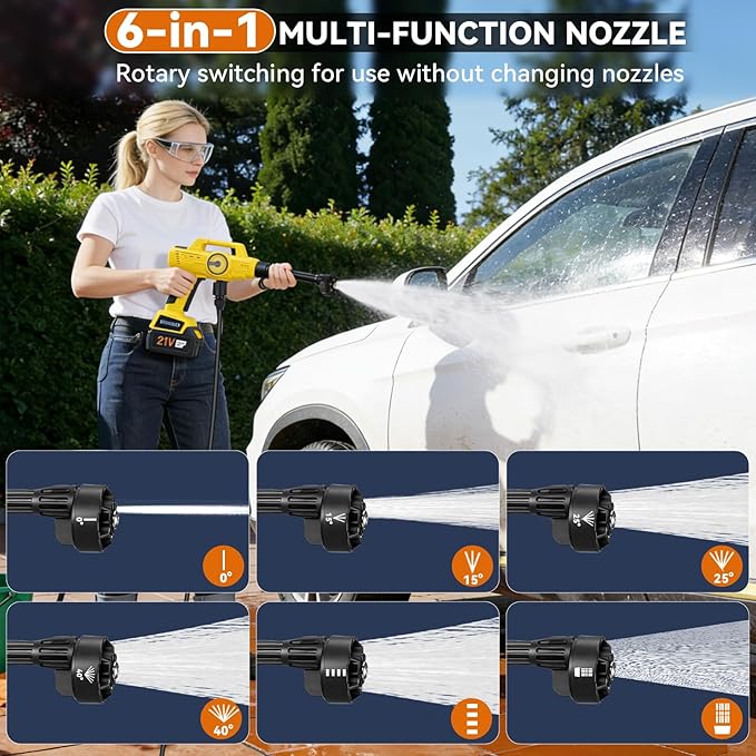 Portable Car Washer Accessories，6-in-1 Nozzle,10 Level,Handheld Car Washer, 16FT Hose, Power Cleaner for Car, Patio,Floor,Garden