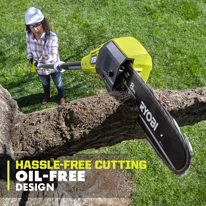 RYOBI ONE+ 18V 8 in. Cordless Oil-Free Pole Saw with 1.5 Ah Battery and Charger (Renewed)