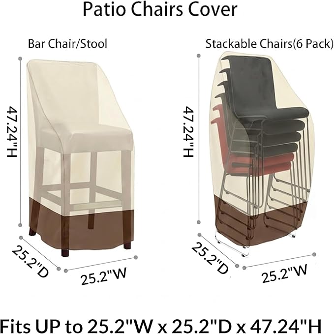 RosieLily Patio Chair Covers High Back Outdoor Bar Stool Covers (1 Pack-Beige & Brown, 25.2"W x 25.2"D x 47.24"H)