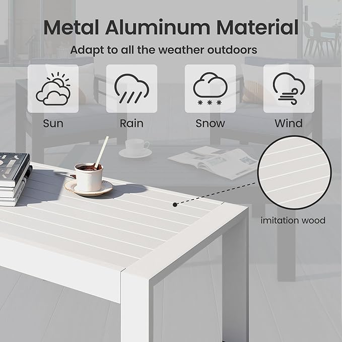 Outdoor Conversation Sets, Aluminum Patio Couch with Outdoor Coffee Table, All-Weather Metal Patio Couch with 5" Thick and Soft Cushion and Wide Arm, Outdoor Sofa Sets for Balcony, Porch, White