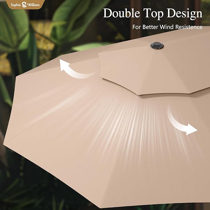 Sophia & William 15ft Extra Large Patio Umbrella with Base Included, 2-Tier Double-Sided Rectangle Outdoor Umbrella with Stand, Market Umbrella for Pool Garden Backyard, Beige