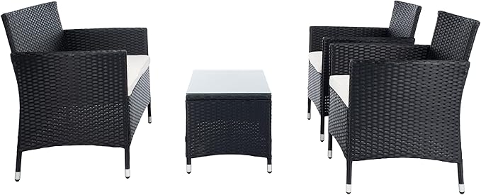SAFAVIEH PAT7506A Collection Bandele Black and Beige 4-Piece Outdoor Living Patio Set