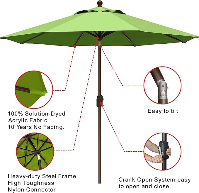 EliteShade USA 10-Year-Non-Fading 9Ft Market Patio Umbrella, UPF 50+ UV Protection Performance Sun Umbrella, Heavy Duty Commercial Grade Outdoor Table Umbrella with Crank & Tilt, Windproof Vented Top for Garden, Pool, Deck and Outdoor Playsets, Macaw G...