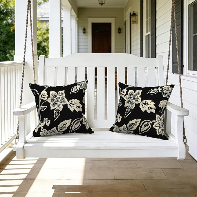LVTXIII Outdoor Pillows 20x20 Inch, 2 Pack Large Decorative Square Throw Pillows with Inserts for Couch, Bed, Floor Seating, Patio Furniture, Elegant Vines Black