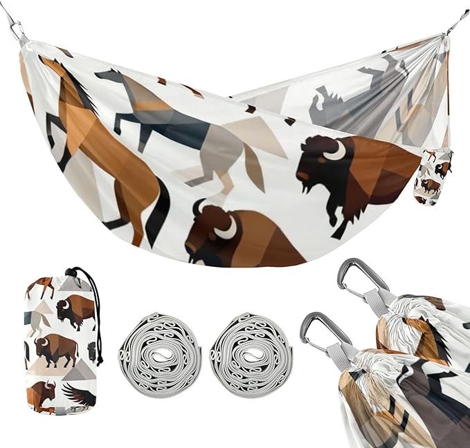 Wildlife and Mountains Outdoor Hammock with Tree Straps for Outside Patio Garden